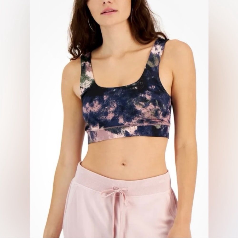 NWT Jenni Intimates Women's Square Neck Blue/Green/Pink Tie Dye Sports Bra